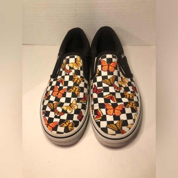 Vans Kids Slip-On Butterfly Checkered Shoes - Black and Multicolor - Picture 11 of 16
